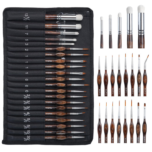 Nicpro Miniature Paint Brushes Dry Brush - 21PCS Model Paint Brush Set with Cloth Roll for Acrylic, Watercolor, Detail Paint Brush Drybrush for Tips Model, Miniature Painting, Dark, DND Miniatures