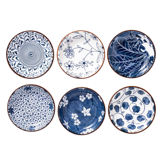 Swuut Japanese Style Ceramic Dipping Bowls,4'' Small Side Dishes Soy Sauce Dish for Sushi Dip,Snack,2.5 Oz Blue and White Pinch Bowl for Kitchen Prep - Set of 6 (4 inch)