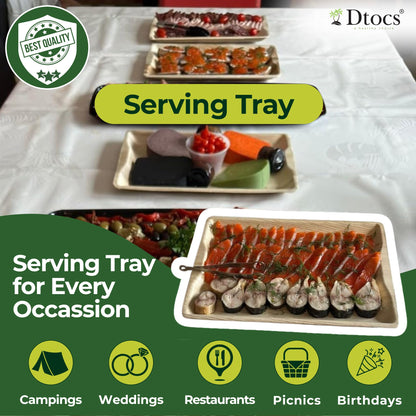 Dtocs Disposable Charcuterie Boards 14x10 Inch (10 Pcs) | Microwavable Disposable Serving Platters, Cheese Board, Party Trays, Serving Boards | Palm Leaf Trays for Catering, Grazing Table Supplies