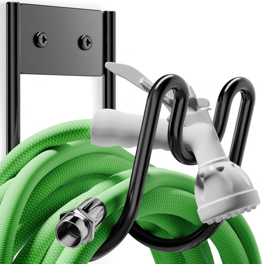 Black Metal Garden Hose Holder - Wall Mounted Water Hose Holder - Hose Hanger Heavy Duty for Water Hose Extension Cords Vacuum Hose