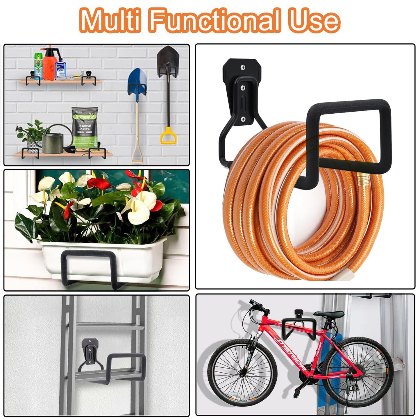 Garden Hose Holder, Metal Heavy Duty Water Hose Holder Wall Mount,Garden Hose Hanger, Durable Hose Hook Up to 150 Feet for Water Hose,Extension Cords for Outside Yard,Garage （2 Pcs