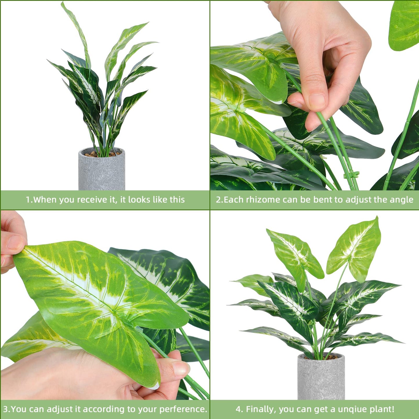 Dremisland 2Pack Artificial Potted Plant 16" Tall Faux Monstera Potted Plants with Gray Pot Fake Greenery Plants Decor for Home Office Table Desk Living Room Shelves Bathroom (Taro and Monstera)