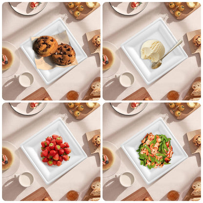 Voittozege 100 Pcs Compostable Square Paper Plates, 6" Square Dessert Plates, One-time Dinner Plate, 6 Inch White Disposable Plate for Party Compostable and Microwave