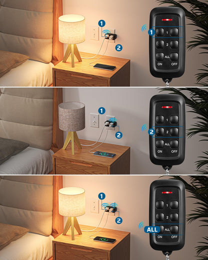 DEWENWILS Indoor Remote Control Outlet, 2 Independent Control & Dual-Controlled, 15A/1875W Remote Light Switch, 100FT Range, Remote Outlet Switch for Lamp, Christmas Light, Black