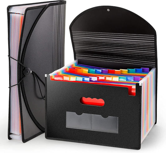 Accordion Expandable File Organizer, 24 Pockets Portable Files Box with Expandable Cover, Colorful Documents Storage Folder Holder Sorter for A4 /Letter/Legal Size Office Home School Travel Business