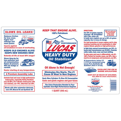 Lucas Oil H/D Oil Stabilizer/12x1/Quart, Multi, One Size (10001)