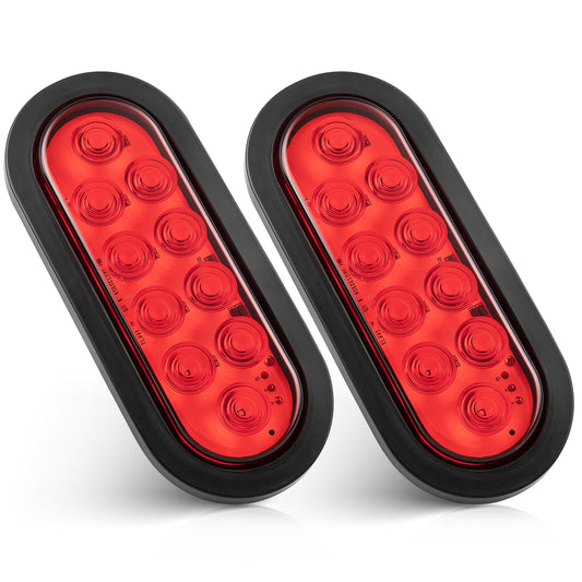 Oyviny 2PCS 6 Inch Oval LED Trailer Tail Light 10LEDs Red Stop Turn Brake Tail Lights with Surface Mount Rubber Grommet, 6” Oval Trailer Lights for Trailer Boat Truck RV, DOT SAE Certified