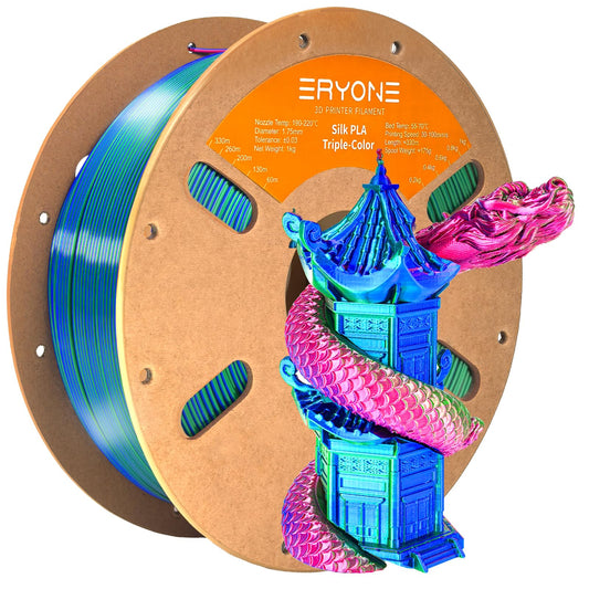 ERYONE Silk Tri Color PLA Filament 3D Printer 1.75mm +/- 0.03mm, Multicolor Filament Tricolor PLA 1KG Cardboard Spool, Red Blue Green
