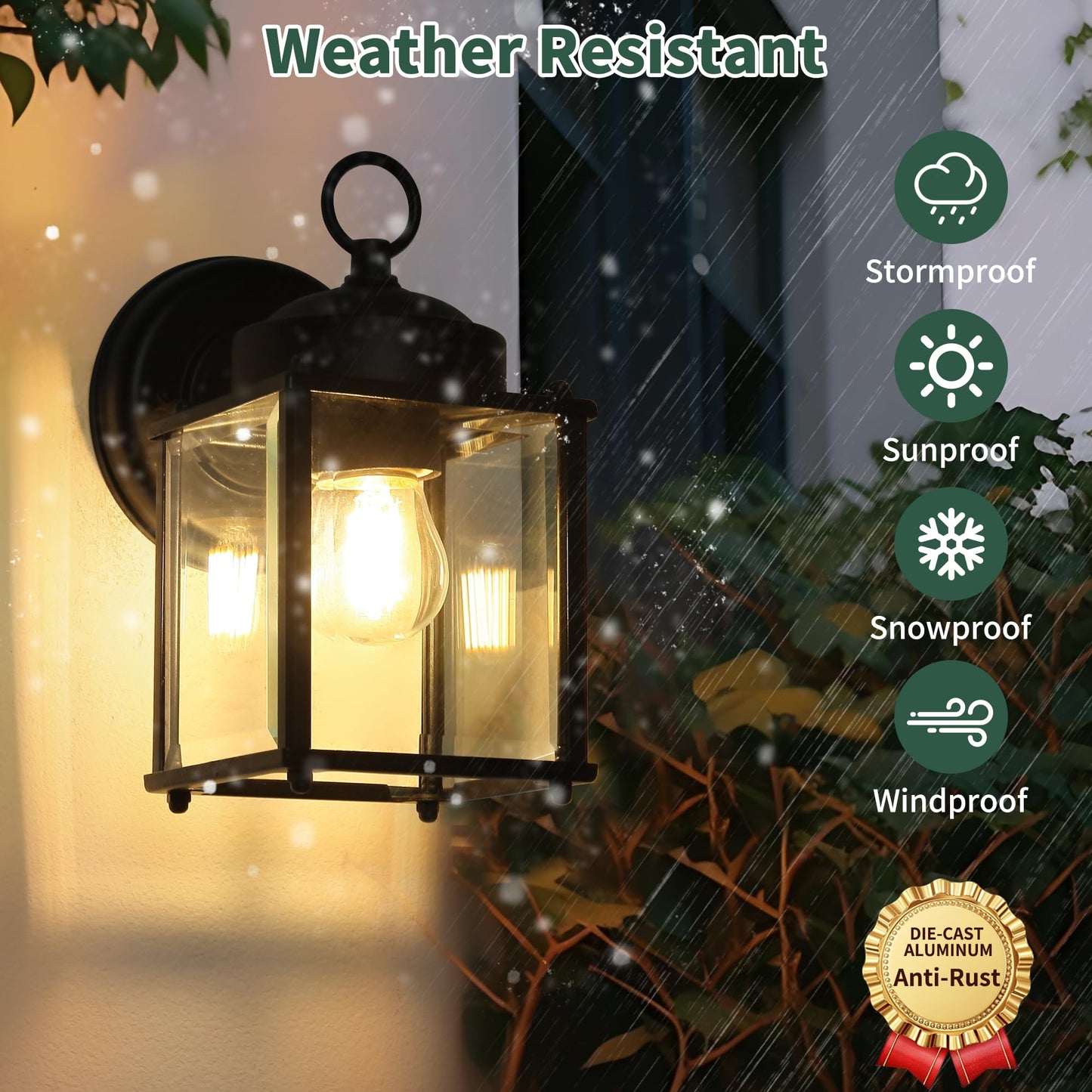 Outdoor Wall Light Fixtures Waterproof Porch Lights Anti-Rust Matte Black Exterior Light Fixture Outdoor Wall Lantern for Patio Front Door Garage House