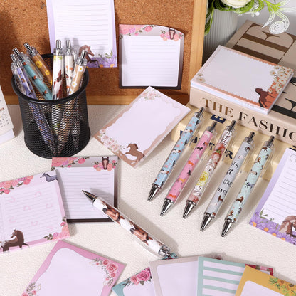 LIUBUJINGYING 24 PCS Horse Sticky Notes with Pen Cute Memo Notes Black Ink Ballpoint Pens Horse Lover Animal Lover Gifts,Teacher Appreciation Gifts Back to School Pens Small Bussiness Supplies