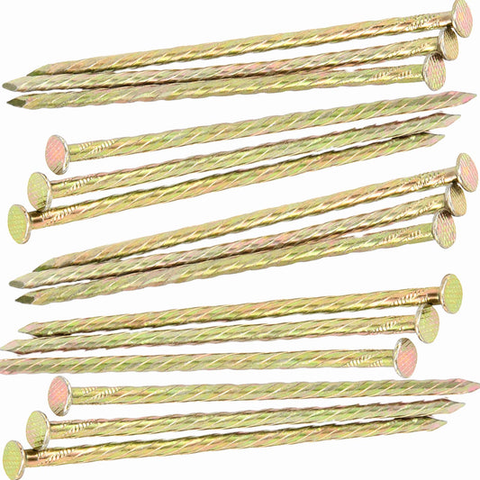 MUKCHAP 100 PCS 6 inch Spiral Landscape Spikes, Metal Galvanized Spiral Nails Edging Anchoring Spikes for Paver Edging, Weed Barrier, Tent, Gold