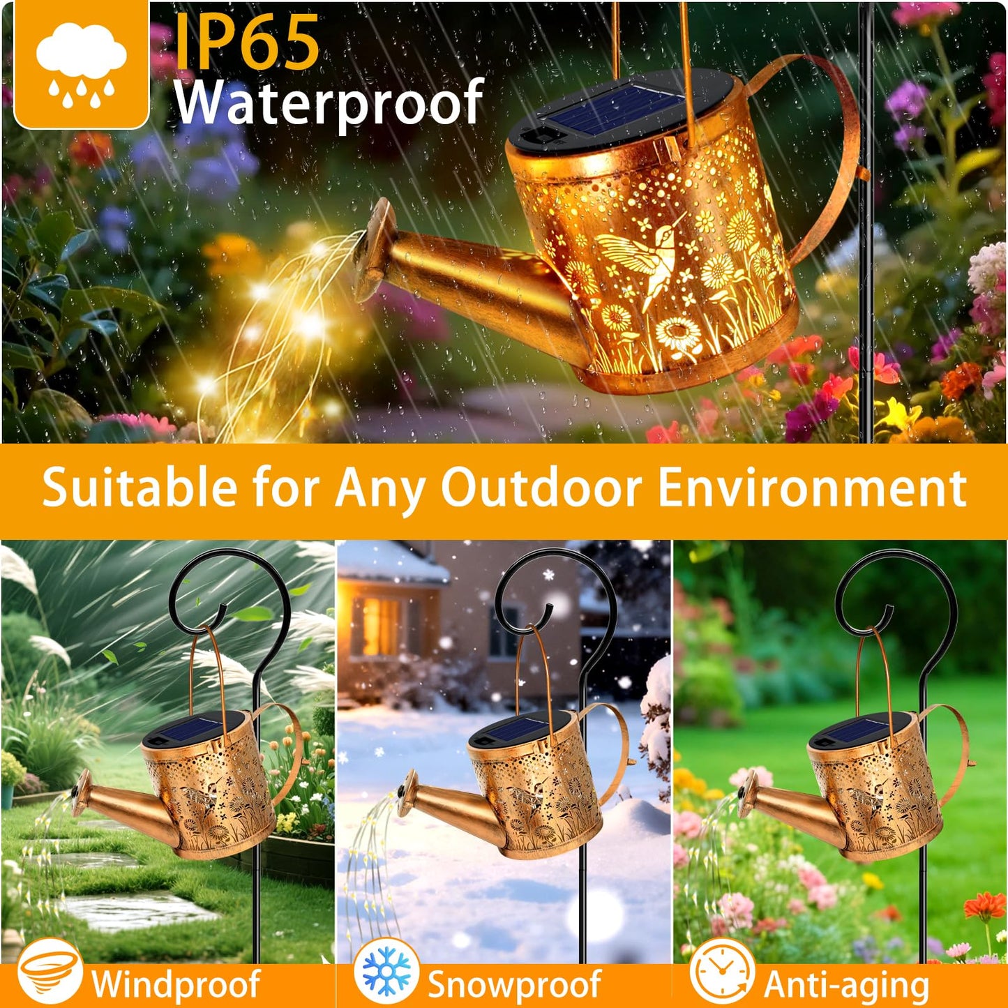 ZNYCYE Solar Watering Can Lights, Hummingbird Decorative Hanging Lantern Solar Lights Outdoor Waterproof, Gifts for Mom Women Grandma Birthday, Retro Metal Garden Decor for Outside Yard Patio Lawn