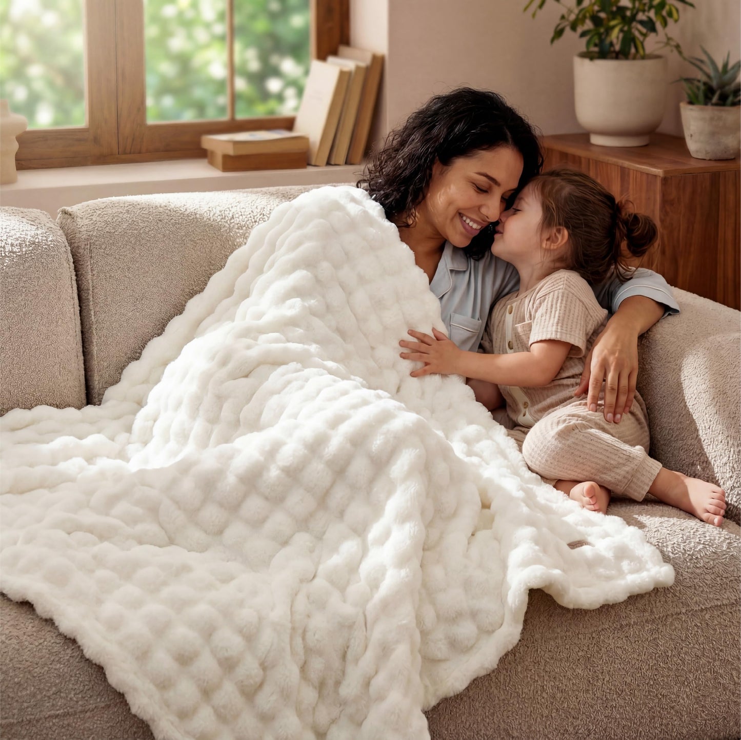 Bedsure 3D Bubble Blanket for Couch - GentleSoft White Spring Throw Blanket for Couch Sofa Bed Room Decor - Luxury Soft Cozy Blanket Gifts for Women, Lightweight, All Seasons, Off White, 50×60 Inches