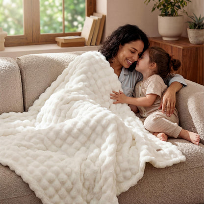 Bedsure 3D Bubble Blanket for Couch - GentleSoft White Spring Throw Blanket for Couch Sofa Bed Room Decor - Luxury Soft Cozy Blanket Gifts for Women, Lightweight, All Seasons, Off White, 50×60 Inches