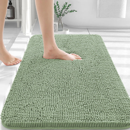 OLANLY Chenille Bath Mat 20" x 30", Extra Soft Absorbent Plush Bathroom Mat, Rubber Backing Quick Dry, Machine Washable Bath Mats for Bathroom Floor, Tub and Shower, Home Decor Accessories, Sage Green