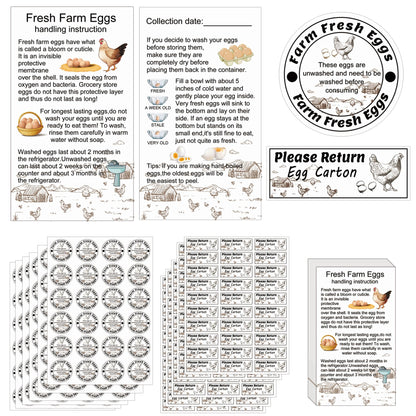 600 Pcs Farm Fresh Egg Carton Labels 600 Pcs Please Return Egg Carton Stickers 200 Pcs Double-Sided Egg Handling Instruction Cards Fresh Farm Egg Packaging Set for Eggs Care (Egg Set)