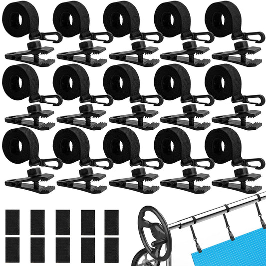 codree 36 Pcs Pool Solar Cover Reel Attachment Kit, Inground Swimming Pool Solar Cover Straps and Clips, Solar Blanket Strap Kit Including 12 Straps with Hooks, 12 Clips and 12 Touch Fastener