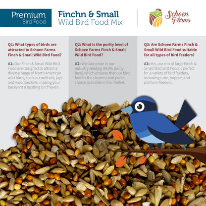 Schoen Farms Finch & Small Bird Seed Mix – 4.54 kg Bag – Shell-Free Wild Bird Food for Finches, Chickadees, Siskins & Songbirds – Grown in Canada