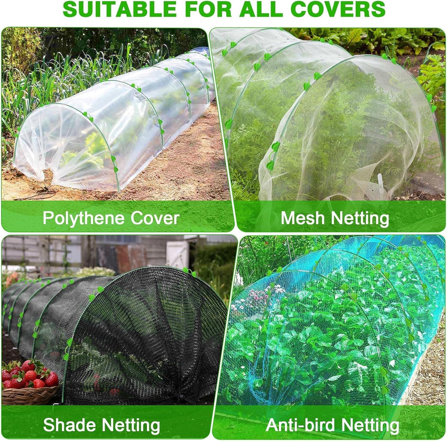 Greenhouse Hoops for Raised Beds, 36pcs 8ft Garden Hoops Tunnel for Row Cover Netting, Bendable Plant Cover Gardening Support Frame Kit, Fiberglass Garden Rods Supplies for Raised Beds, 24pcs Clips