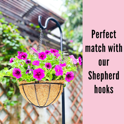 LaLaGreen Hanging Planters for Outdoor Plants (12 Inch, 2 Pack) Hanging Baskets with Coco Liner Flower Pots, Metal Wire Round Plant Holder Hanger Hook Chain Deck Porch Garden Balcony Farmhouse Decor