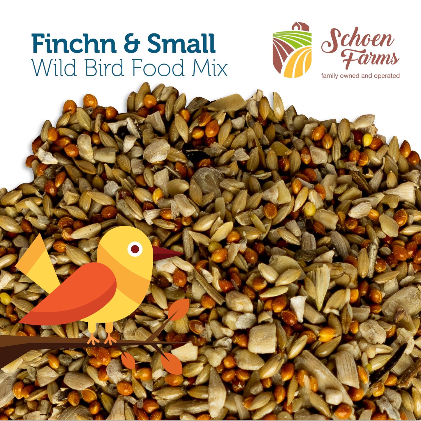 Schoen Farms Finch & Small Bird Seed Mix – 4.54 kg Bag – Shell-Free Wild Bird Food for Finches, Chickadees, Siskins & Songbirds – Grown in Canada