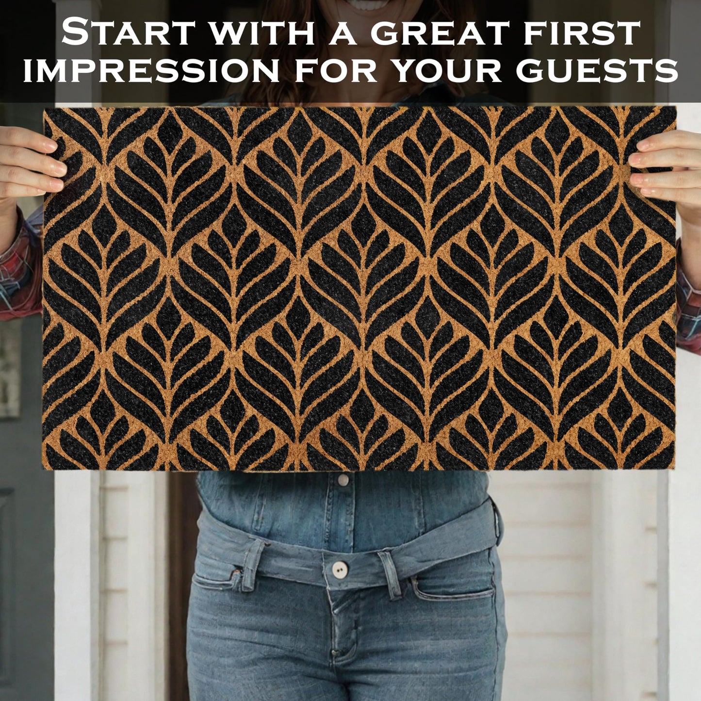 Door Mat Modern Outdoor 30x17 Inch, Modern Front Door Mat for Covered Outside Entrance, Art Deco Welcome Mat, Geometric Doormat w/Non-Slip Backing