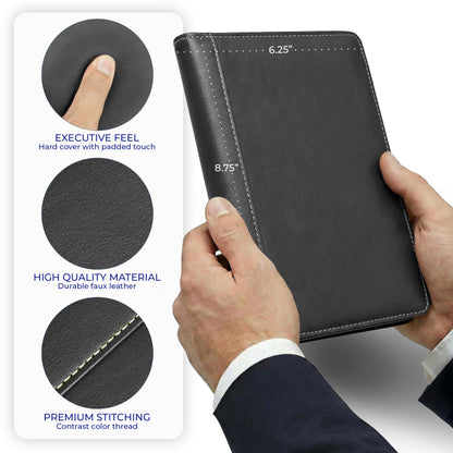 Samsill Contrast Stitch Leather Portfolio, Junior Size, 5 inch x 8 inch Writing Pad, Black