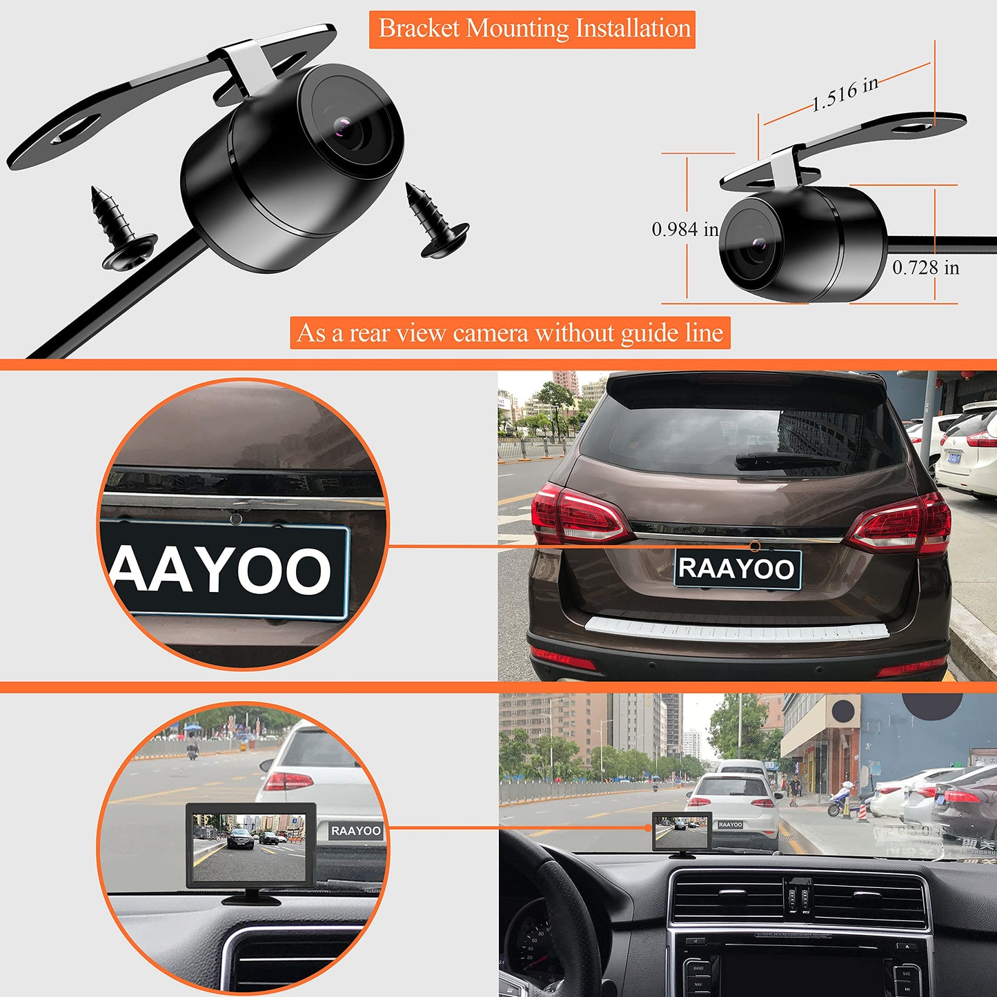 Backup Camera Flush Mount, Metal Housing 170 Degree Wide View Angle Rear/Front View Camera for Car, Clear Night Vision IP69 Waterproof Reverse Camera Kit for Vehicle SUV RV Pickup,18.5mm, 12V/24V