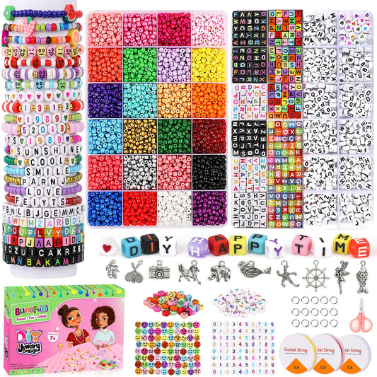5500pcs Bracelet Making Kit,4 mm Glass Seed Beads and Letter Alphabet,Expression beads, number beads and other Craft Beads, For friendship bracelets, necklaces, key chains