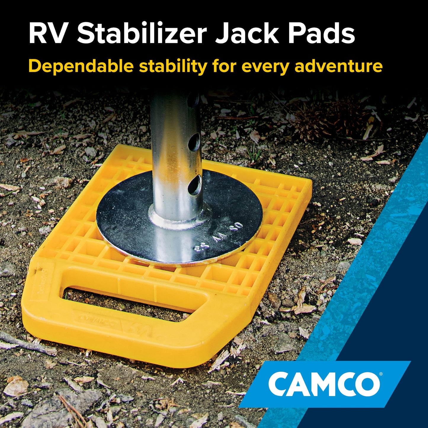 Camco RV Stabilizing Jack Pads, Helps Prevent Jacks from Sinking, 6.5 Inch x 6.5 Inch Pad - 4 Pack (44595), Yellow