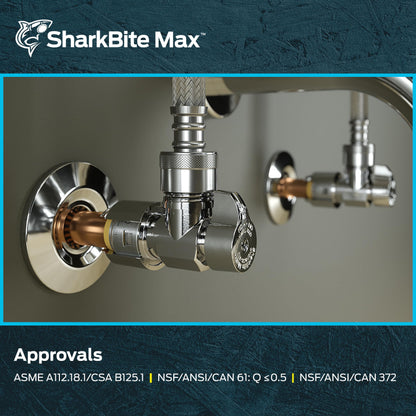 Sharkbite Max 1/2 x 1/2 Inch MIP Angle Stop Valve, Quarter Turn, Push to Connect Brass Plumbing Fitting, Brushed Nickel Finish, PEX Pipe, Copper, CPVC, PE-RT, HDPE, UR24946