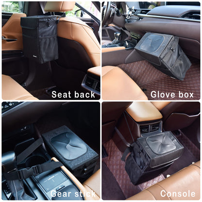 Cute Car Trash Can with Lid – Multipurpose Collapsible Trash Bin for Car, Leak-Proof Organizer, Waterproof Garbage Can with Storage Pockets & Adjustable Straps, 2 Gallons (Black Leopard)