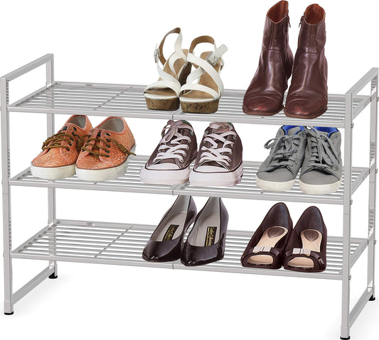 Simple Houseware 3-Tier Stakable Wired Grid Shoe Racks Storage Shelf, Silver