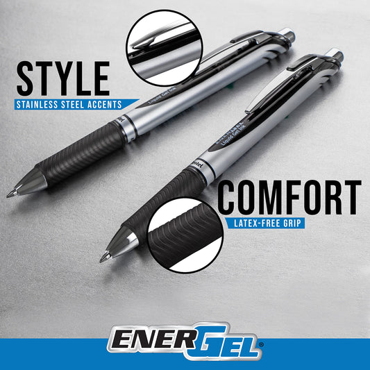 Pentel EnerGel RTX RT Liquid Gel Pen, Med, Metal Tip, 0.7mm, Assort Ink, 12-Pk Window Box of 12 (BL77PC12M1)