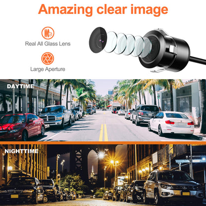 Backup Camera Flush Mount, Metal Housing 170 Degree Wide View Angle Rear/Front View Camera for Car, Clear Night Vision IP69 Waterproof Reverse Camera Kit for Vehicle SUV RV Pickup,18.5mm, 12V/24V
