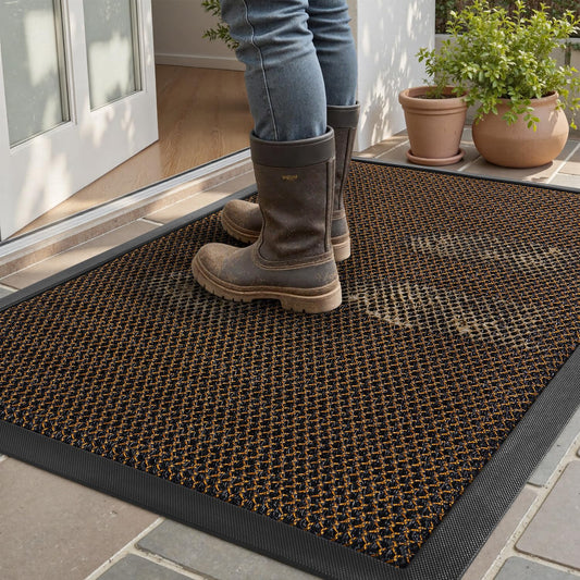 Front Door Mat Outdoor Mats for Entrance Dirt Trapper Doormat Welcome Mat Heavy Duty Non Slip Rubber Entry Mats for Outside Indoor Brown 43X75cm