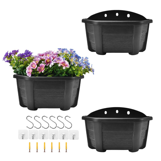 ORIMERC 25cm Wall Hanging Planter Flower Pot for Railing Fence Balcony Indoor Outdoor Garden Plastic Kitchen Herb Plant Basket Vertical Garden Living Wall Mount Hang-Half Round-Flat Backed-Dark Coffee