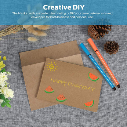 Ohuhu Blank Cards and Envelopes 50 Pack, 25 White+ 25 Kraft, 5 x 7 Heavyweight Folded Cardstock and A7 Envelopes for DIY, Birthday, Thank You & All Occasion Cards