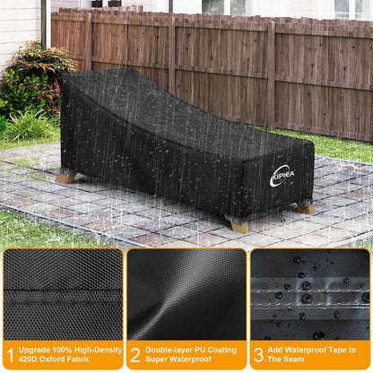 Kipiea Waterproof Patio Lounge Chair Covers for outdoor furniture, 420D Outdoor Chaise Lounge Cover with Anti UV and No Tears, No Fading (80"D x 28"W x 30"H)