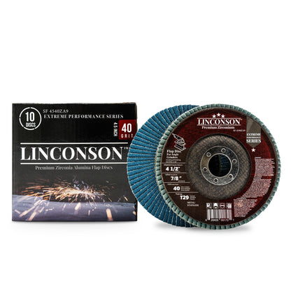 LINCONSON 10 Pack 4.5 Inch 40 Grit Zirconia Abrasive Grinding Wheel and Flap Sanding Disc for Metal & Stainless Steel 7/8" Arbor T29 Conical (SF 4540ZA9)-Extreme Performance Series