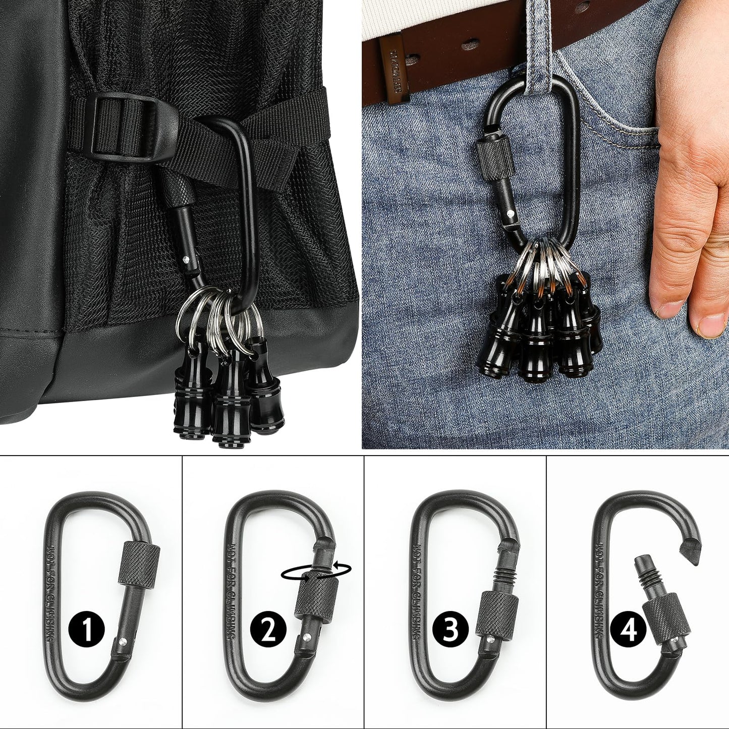 Upgrade 18 Pcs Bit Holder Keychain with 3 Black Carabiner, 1/4 Inch Hex Shank Screwdriver Bits Holder, Screw Adapter Quick Release Hand-Held Impact Socket Holder for Electric Screwdrivers (Black-3set)