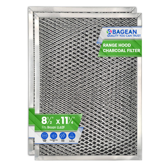Bagean Stove Hood Vent Filter 8.50" x 11.25" LL62F Charcoal Grease Combo - Fits Ductless Broan Range Hood Filter Replacement - Metal Screen Filters Grease and Carbon Freshen Kitchen Stove Air (2-Pk)