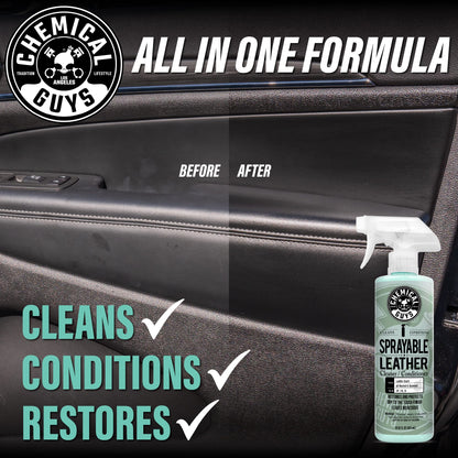 Chemical Guys Sprayable Leather Cleaner and Conditioner in One for Car Interiors, Apparel, and More (Works on Natural, Synthetic, Pleather, and More) Leather Scent, 473 ml