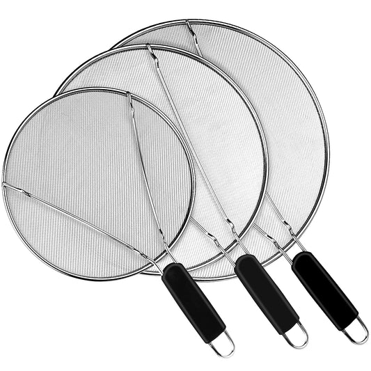 Splatter Screen for Frying Pan - 9.8" 11.4" 13" Grease Splatter Guard Hot Oil Splatter Guard, Stainless Steel Fine Mesh Splash Guard with Resting Feet for Cooking to Prevent Oil Splatter