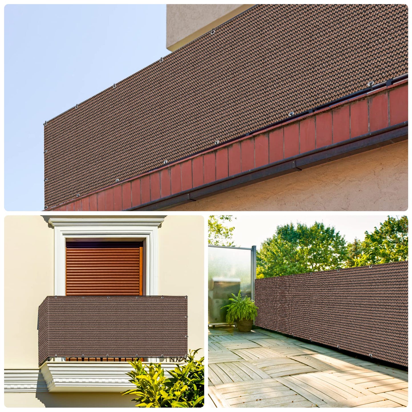 UIRWAY Privacy Screen Balcony Fence 3'x10', Garden Courtyard Privacy Fence Screen with Zip Ties UV Protection, for Animal Barriers, Decks, Patios, Outdoor Pools, Porches, Condo Railings - Brown