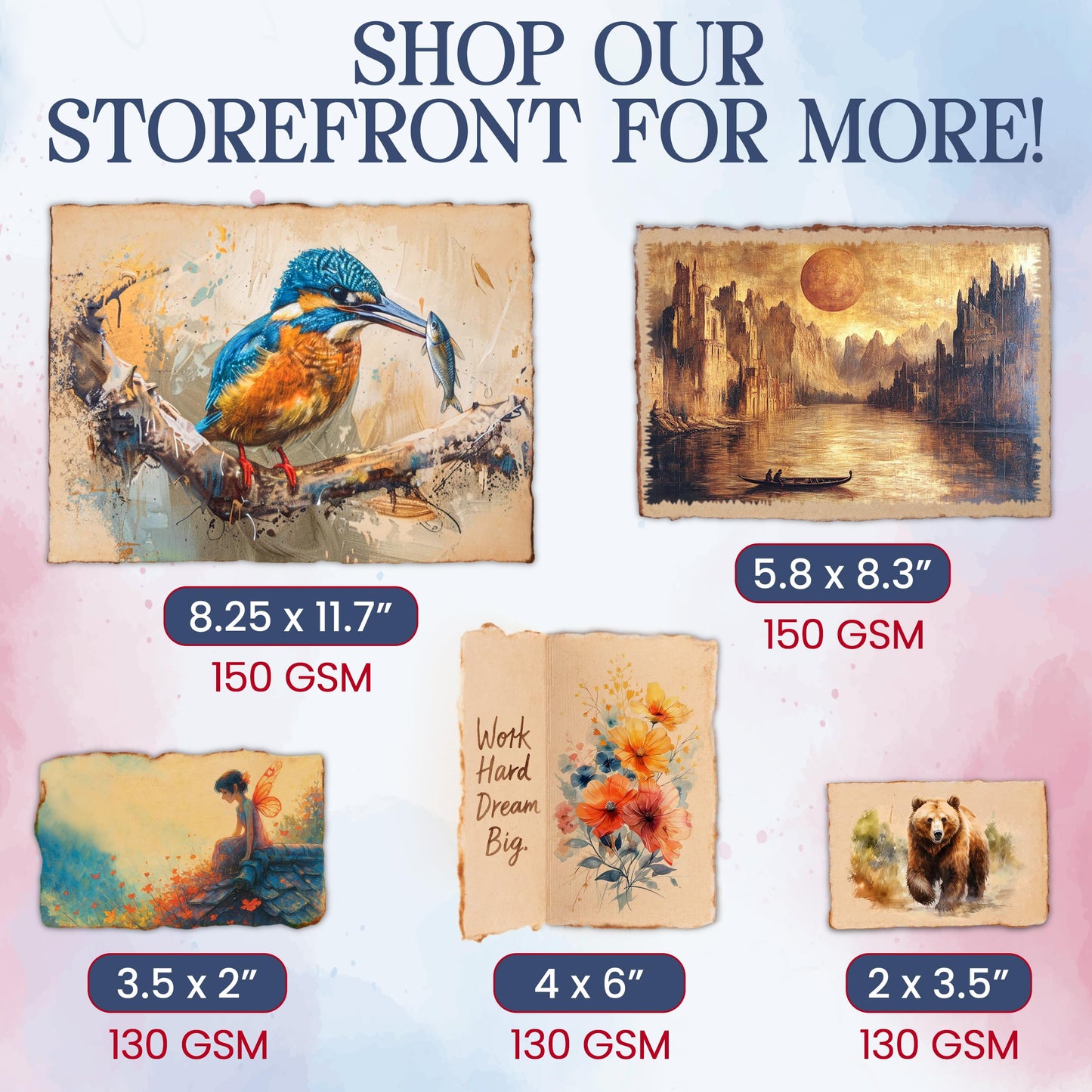Wanderings Handmade Antique Deckle Edge Blank Cards - 4"x6" - 10.5x15cm Package of 50 - Mixed Media Cards for Announcements Invitations Crafts - Thick 150 GSM Recycled Paper