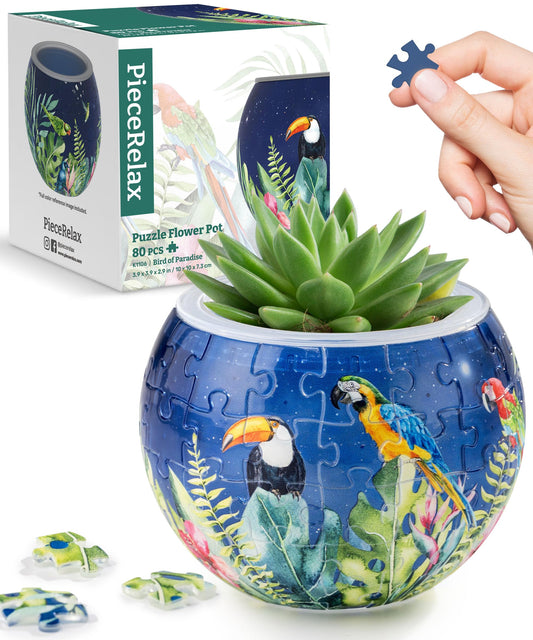 PieceRelax 3D Puzzle Planter 80 Pieces - Flower Pot - Bird of Paradise, Home Decor Flower Pots for Indoor Cactus, Succulents Pots [K1106]
