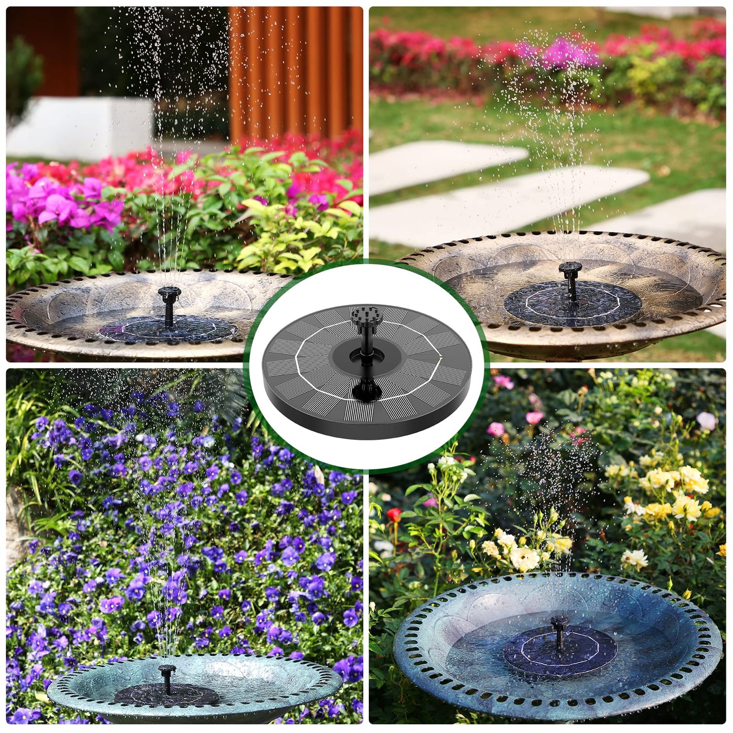 AMZtime Solar Fountain Pump 3.5W Bird Bath Fountain Solar Powered Water Fountain with 8 Nozzle & 4 Fixer, Solar Fountain Pump for Bird Bath, Garden, Pond, Pool (180mm)