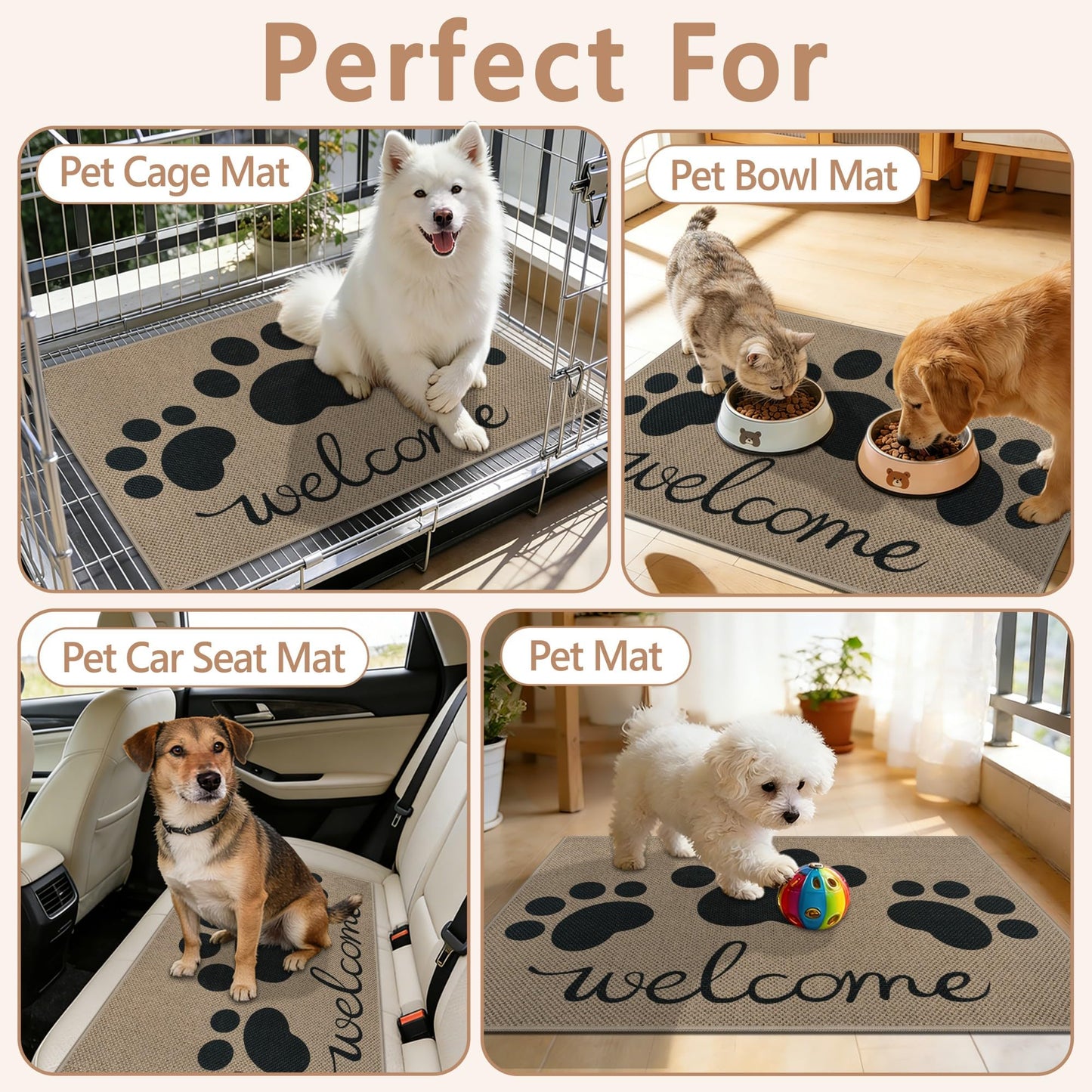 Capslpad Easy Jute Indoor Door Mat 24"x36",Absorbent Dirt Trapper Welcome Mat, Front Door Mat Indoor Outdoor for Dog Paws,Non-Slip Low-Profile Entrance Rug,Durable Entryway Floor Mats, Black