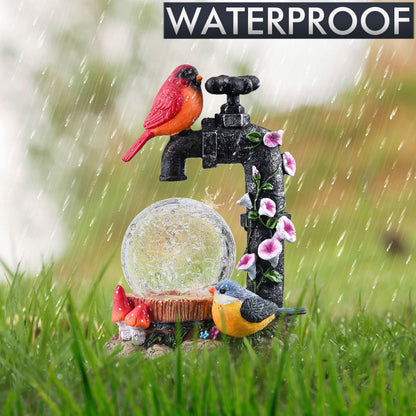 TERESA'S COLLECTIONS Garden Decor, Cardinal Garden Decor, Cute Cardinal and Faucet and Solar Light Glass Ball, Waterproof Resin Garden Statues, Birds Decor Gifts, Birthday Gifts for Women Mom, 6"